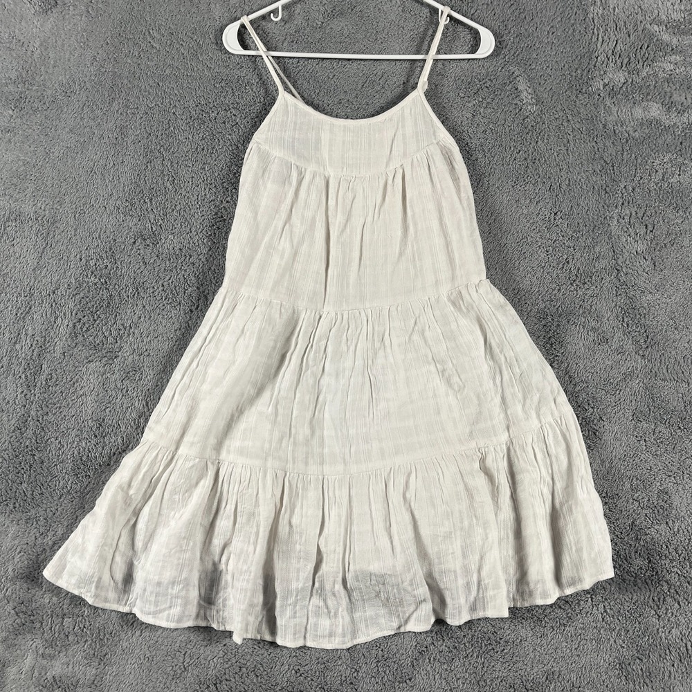SIM & SAM Tiered Sundress Womens Large White Smocked Back Minimalist Boho Chic